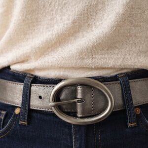 Cole Haan Genuine Leather Pewter Belt with Silver Buckle